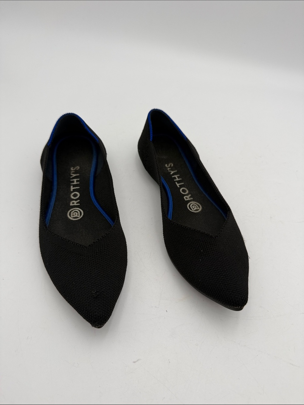 Rothy's Black Pointed Knit Flats with Blue Trim women casual 6.5 office vacay